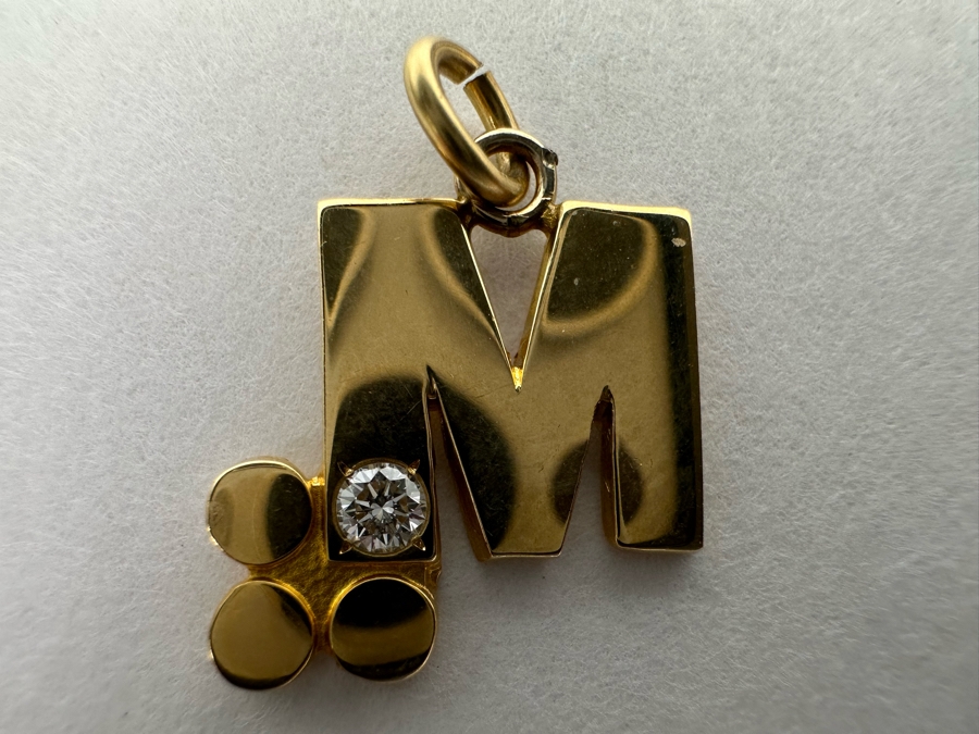 14K Gold Mycogen M Pendant With Stone 1.9g [Photo 2]