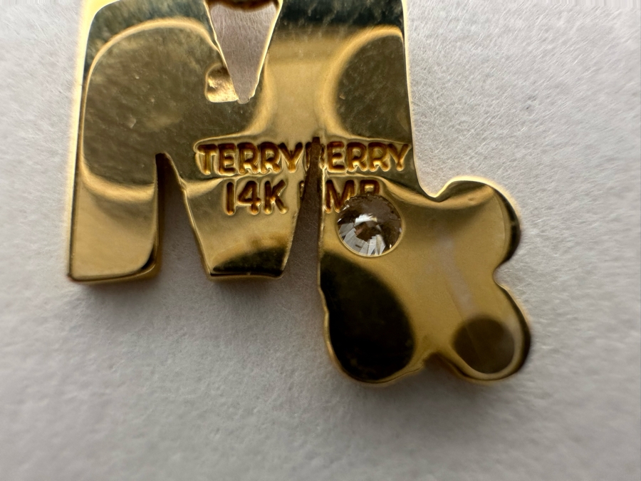 14K Gold Mycogen M Pendant With Stone 1.9g [Photo 6]