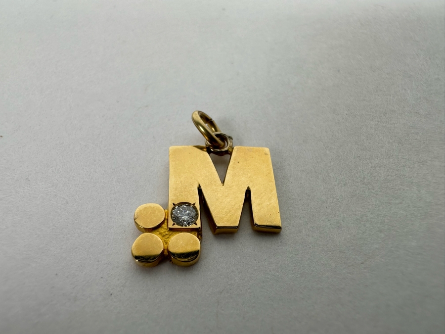 14K Gold Mycogen M Pendant With Stone 1.9g [Photo 4]