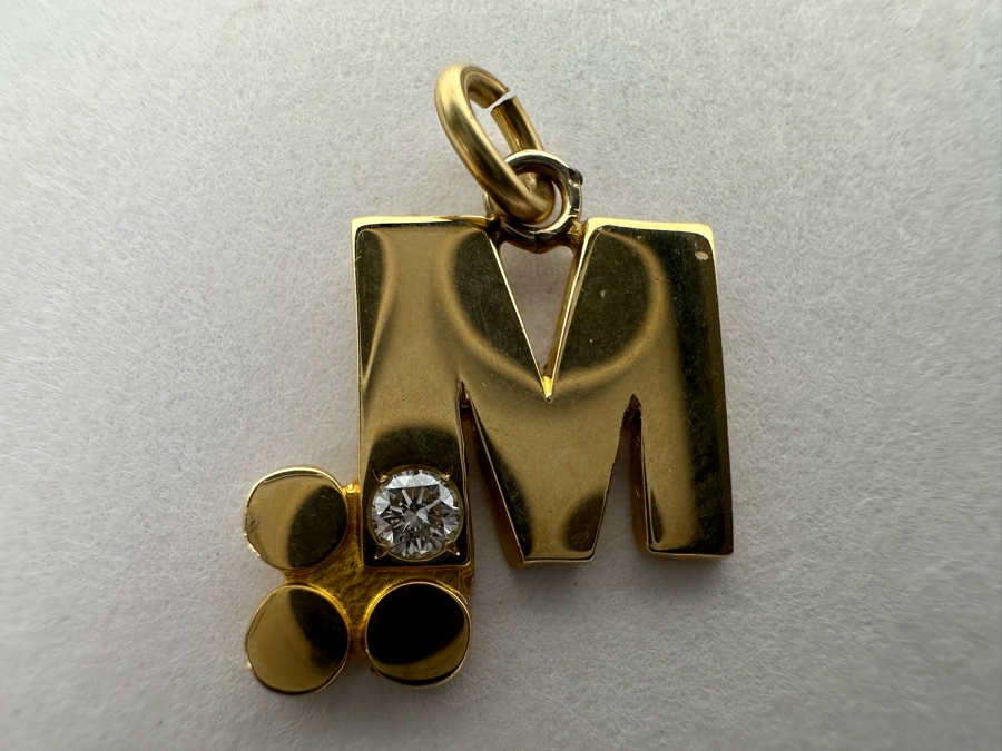 14K Gold Mycogen M Pendant With Stone 1.9g [Photo 3]