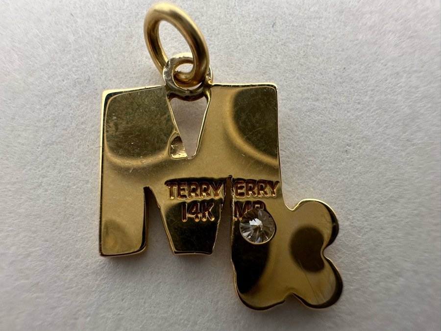 14K Gold Mycogen M Pendant With Stone 1.9g [Photo 5]