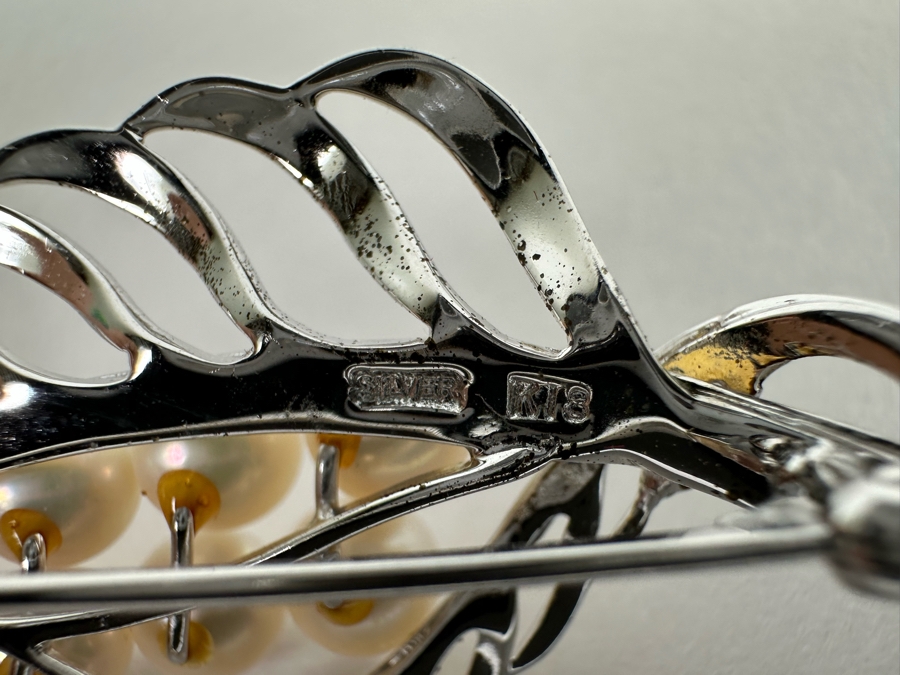 Vintage Sterling Silver Pearl Brooch Pin 10.6g [Photo 5]