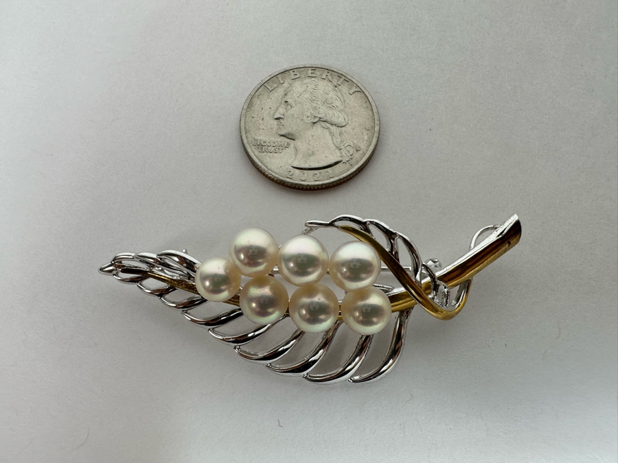 Vintage Sterling Silver Pearl Brooch Pin 10.6g [Photo 7]