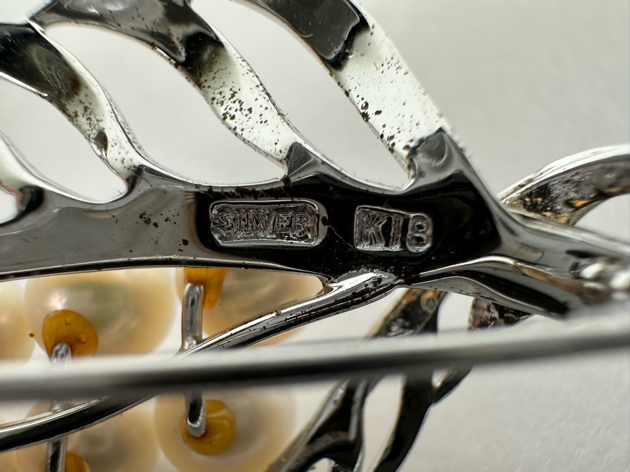 Vintage Sterling Silver Pearl Brooch Pin 10.6g [Photo 6]