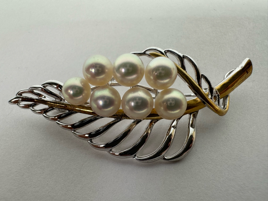 Vintage Sterling Silver Pearl Brooch Pin 10.6g [Photo 2]