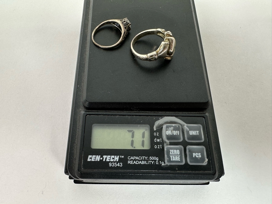 Pair Of Sterling Silver Rings Size 5 (L) And Size 6.75 (R) 7.1g [Photo 14]