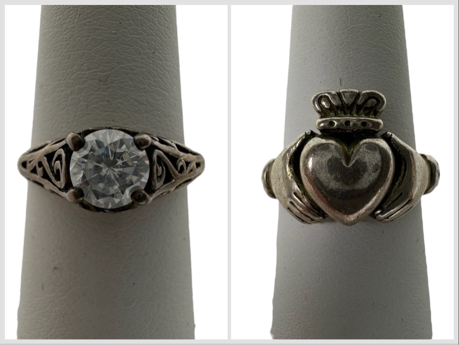 Pair Of Sterling Silver Rings Size 5 (L) And Size 6.75 (R) 7.1g [Photo 1]