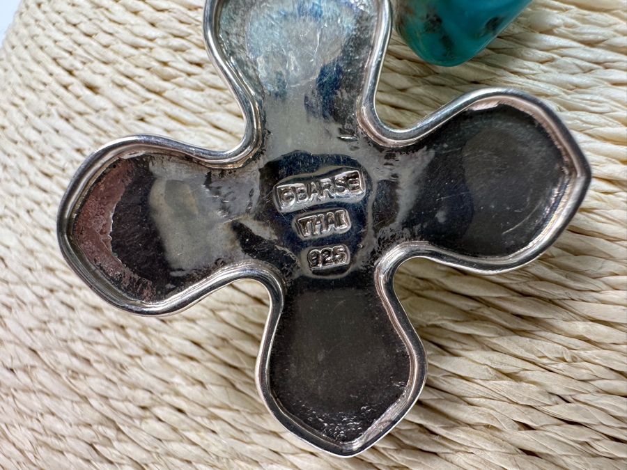 Sterling Silver Turquoise Pendant Signed G Barse Thai With Chunky Turquoise 20' Necklace 72.2g [Photo 6]