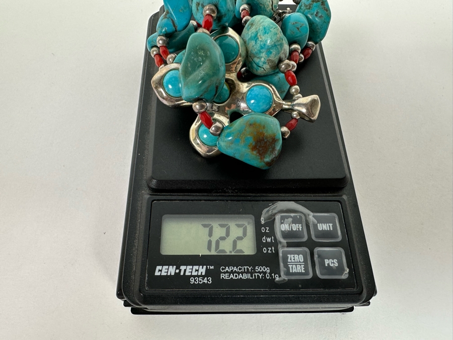 Sterling Silver Turquoise Pendant Signed G Barse Thai With Chunky Turquoise 20' Necklace 72.2g [Photo 12]