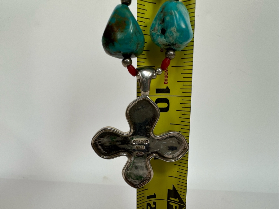Sterling Silver Turquoise Pendant Signed G Barse Thai With Chunky Turquoise 20' Necklace 72.2g [Photo 11]