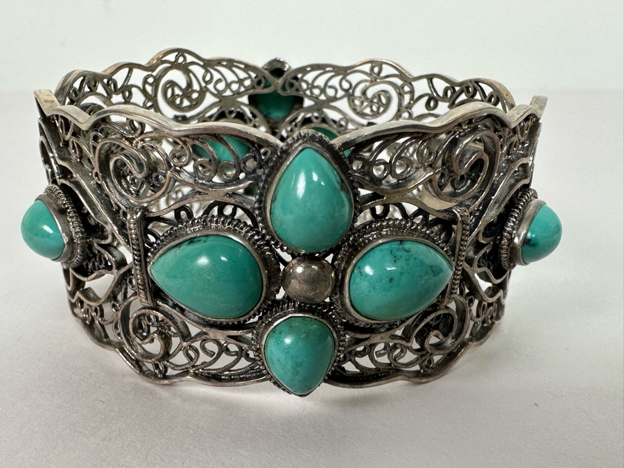 Sterling Silver Turquoise Bracelet 2.5W 55.1g [Photo 2]
