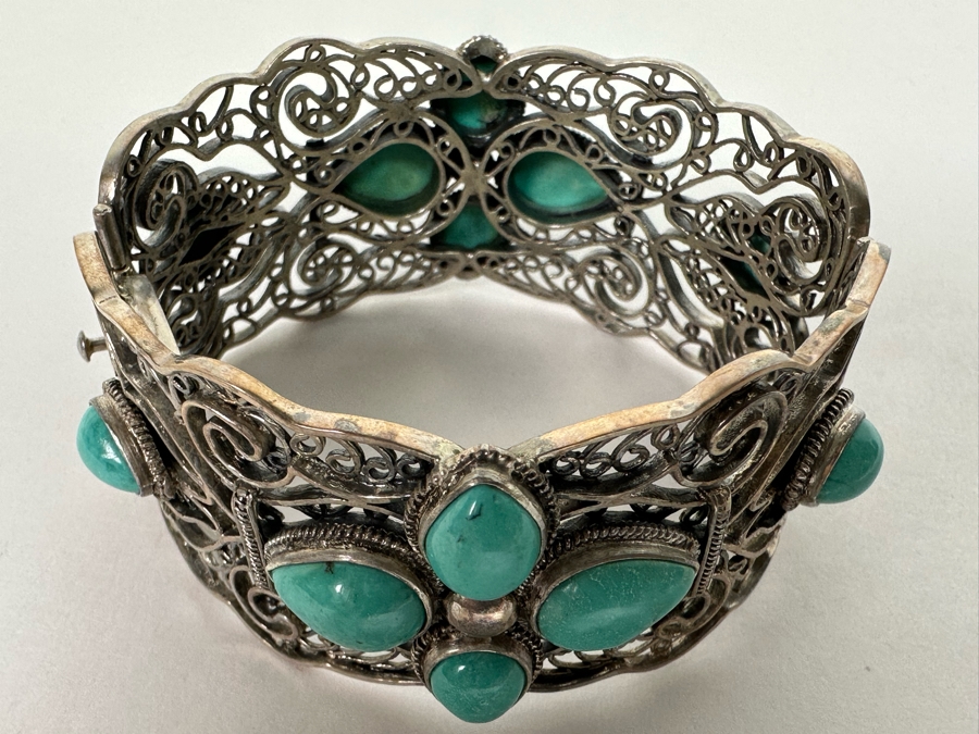 Sterling Silver Turquoise Bracelet 2.5W 55.1g [Photo 5]