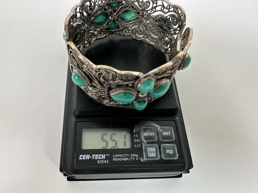 Sterling Silver Turquoise Bracelet 2.5W 55.1g [Photo 10]