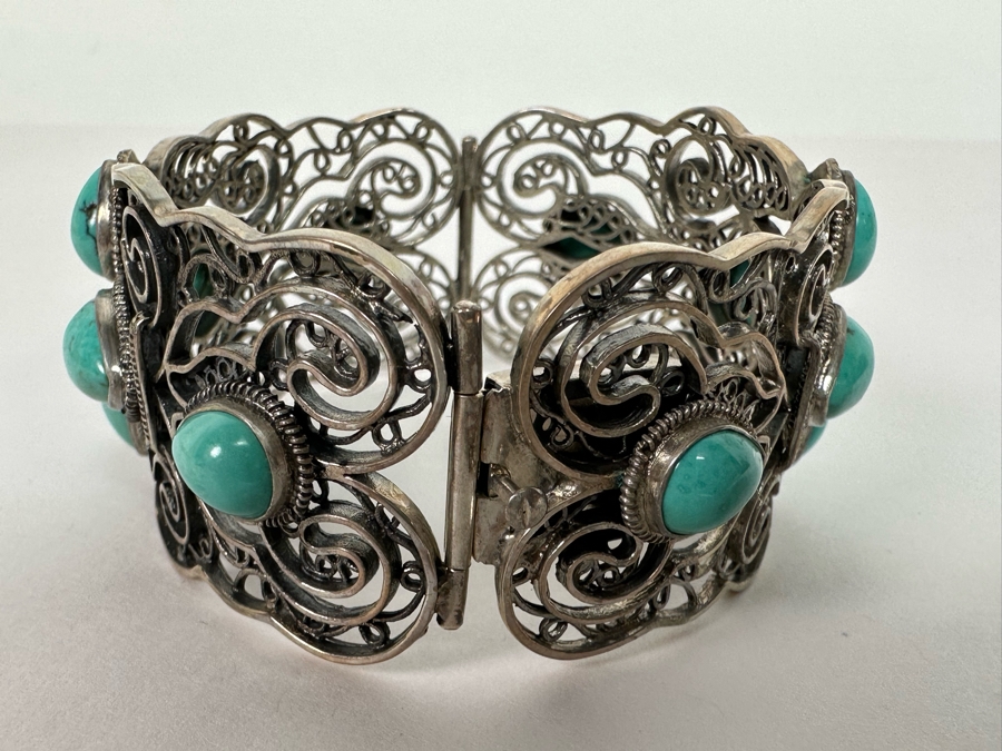 Sterling Silver Turquoise Bracelet 2.5W 55.1g [Photo 6]