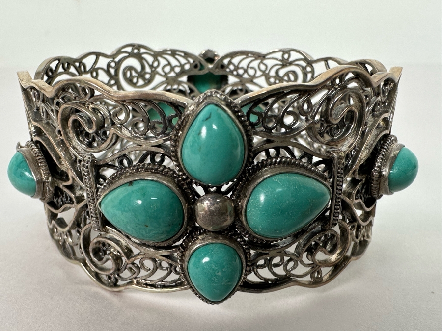 Sterling Silver Turquoise Bracelet 2.5W 55.1g [Photo 4]