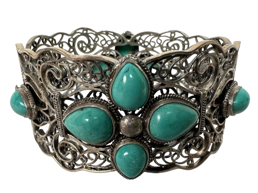 Sterling Silver Turquoise Bracelet 2.5W 55.1g