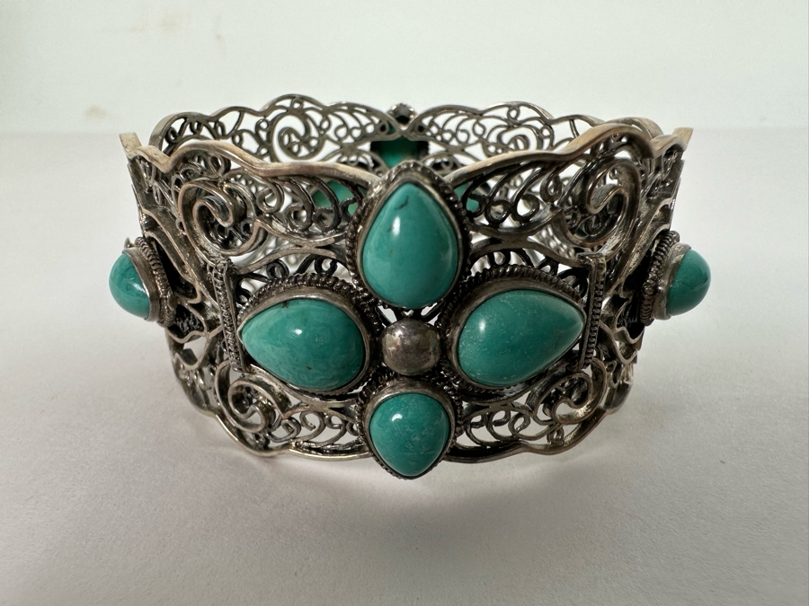 Sterling Silver Turquoise Bracelet 2.5W 55.1g [Photo 3]