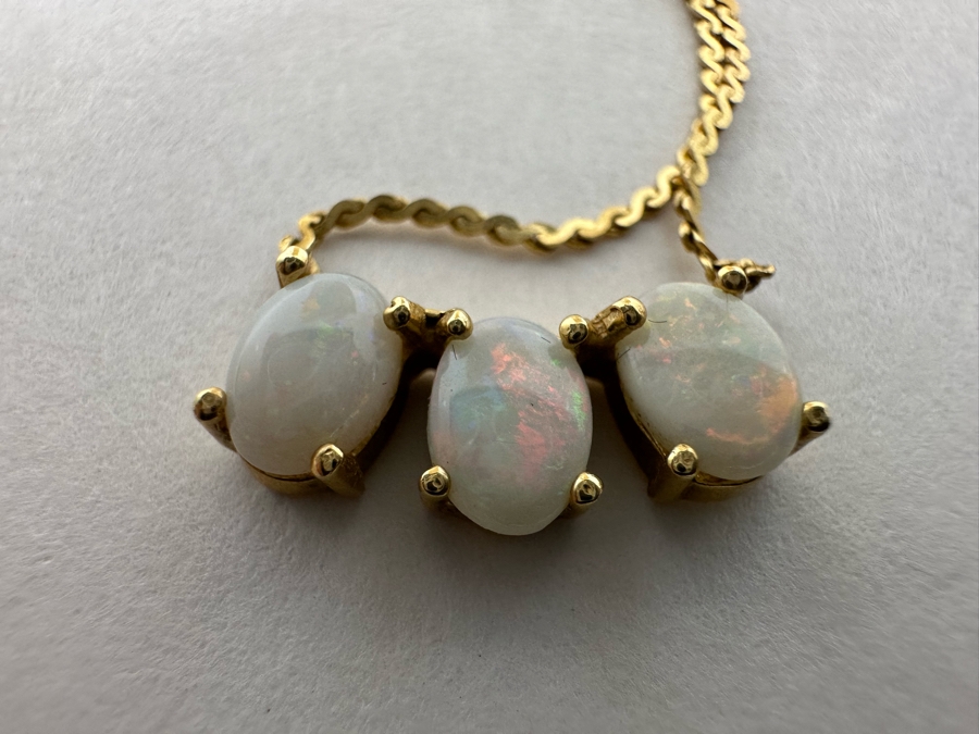 14K Gold Opal Pendant With 14K Gold Chain 15' Necklace 2.3g [Photo 10]