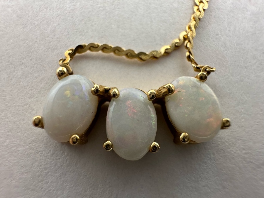 14K Gold Opal Pendant With 14K Gold Chain 15' Necklace 2.3g [Photo 9]