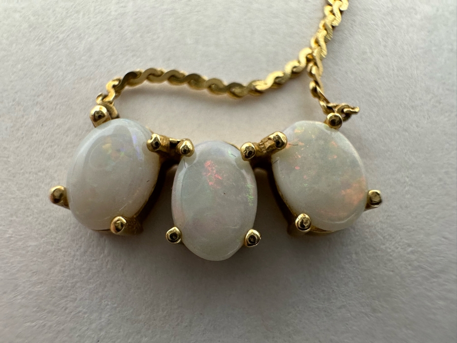 14K Gold Opal Pendant With 14K Gold Chain 15' Necklace 2.3g [Photo 8]