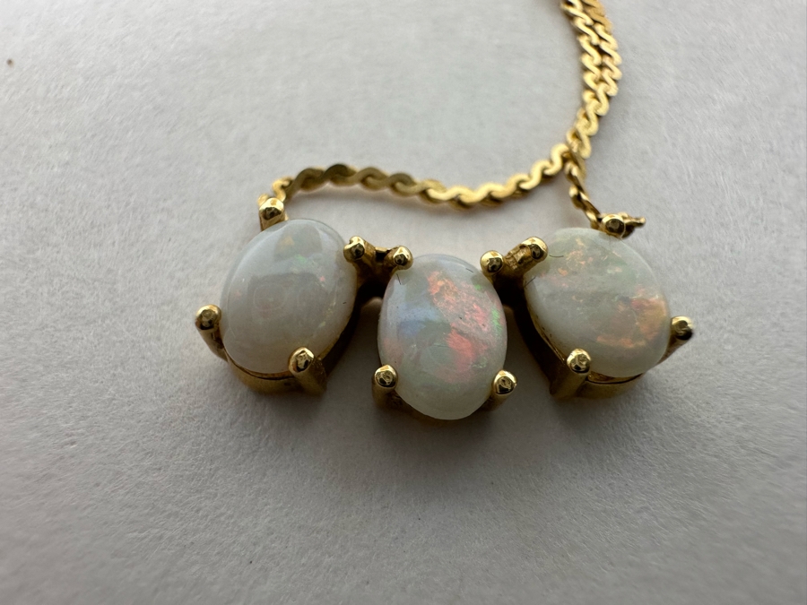 14K Gold Opal Pendant With 14K Gold Chain 15' Necklace 2.3g [Photo 11]