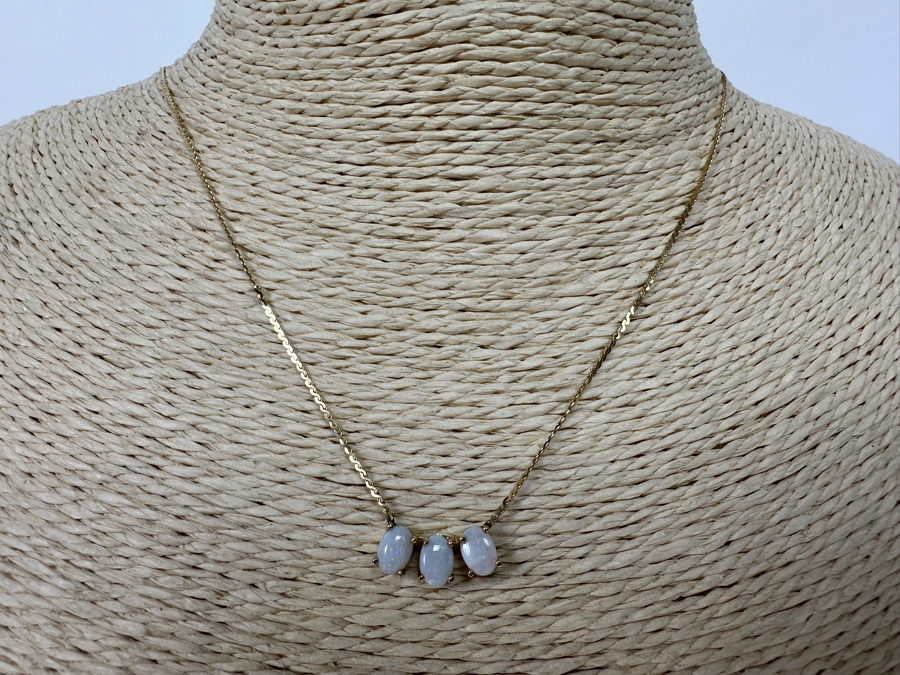 14K Gold Opal Pendant With 14K Gold Chain 15' Necklace 2.3g [Photo 3]