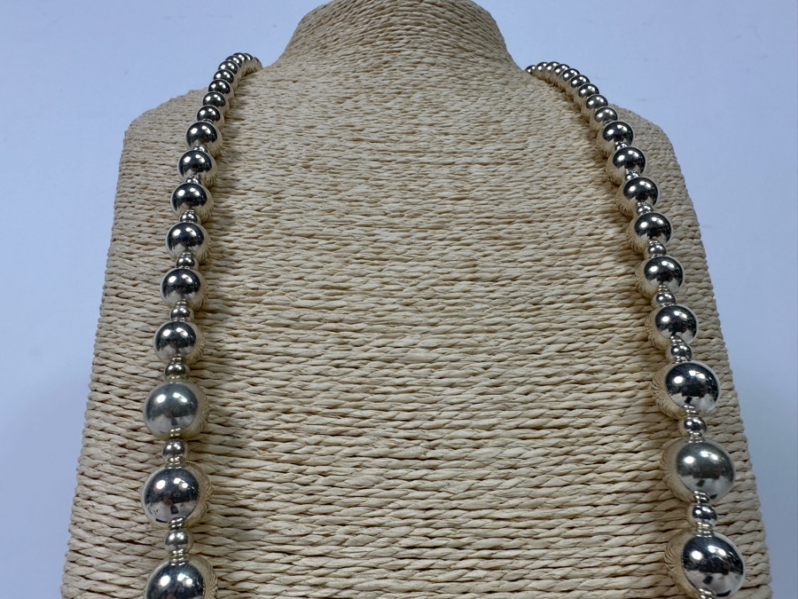 Stunning Sterling Silver Graduated SS Beaded 30' Necklace 60.6g [Photo 5]