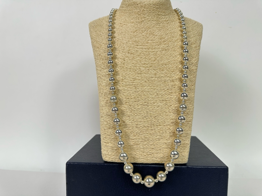 Stunning Sterling Silver Graduated SS Beaded 30' Necklace 60.6g [Photo 2]
