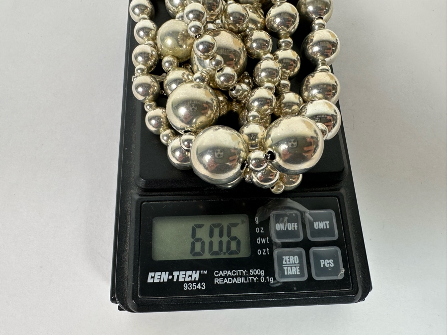 Stunning Sterling Silver Graduated SS Beaded 30' Necklace 60.6g [Photo 12]