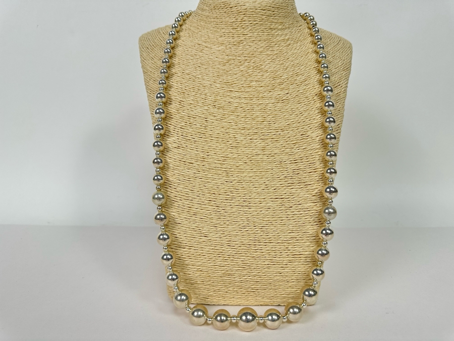 Stunning Sterling Silver Graduated SS Beaded 30' Necklace 60.6g [Photo 9]
