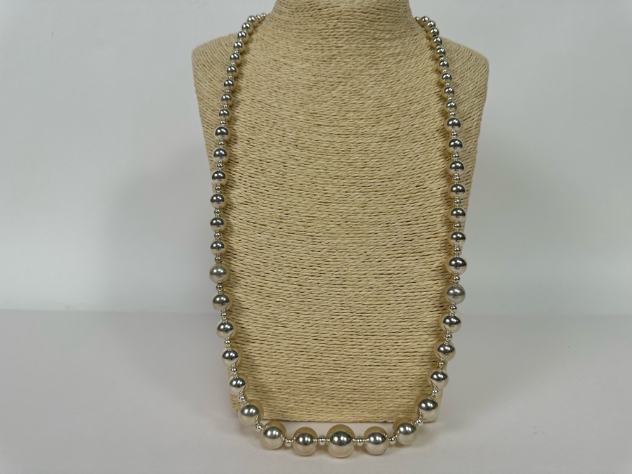 Stunning Sterling Silver Graduated SS Beaded 30' Necklace 60.6g [Photo 8]
