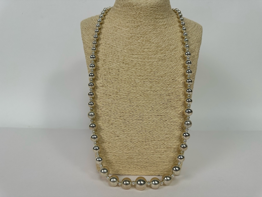 Stunning Sterling Silver Graduated SS Beaded 30' Necklace 60.6g [Photo 7]