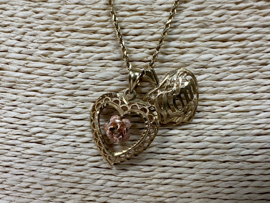 Pair Of 14K Gold Pendants With 14K Gold 22' Rope Chain Necklace 8g [Photo 6]