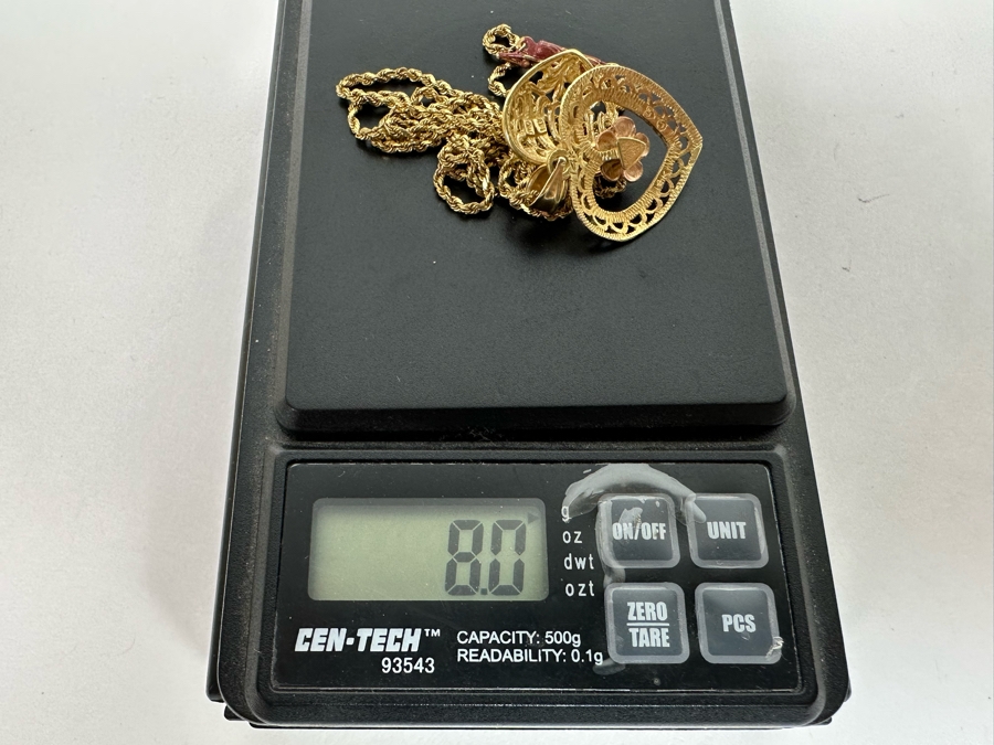 Pair Of 14K Gold Pendants With 14K Gold 22' Rope Chain Necklace 8g [Photo 15]