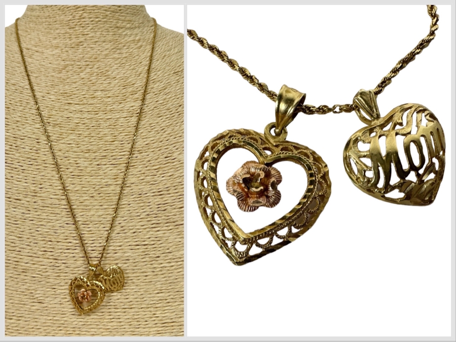 Pair Of 14K Gold Pendants With 14K Gold 22' Rope Chain Necklace 8g [Photo 1]