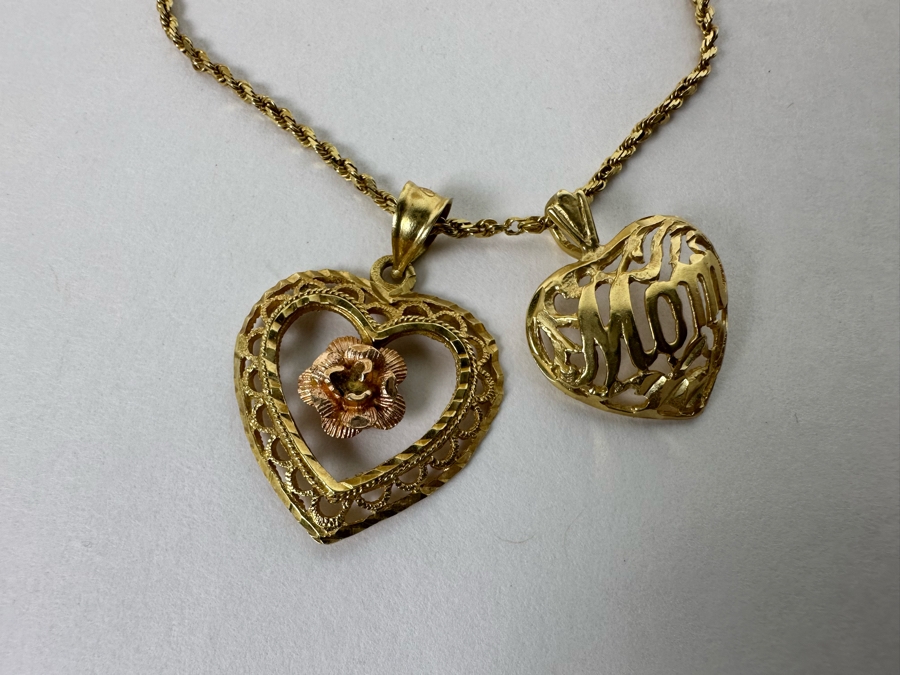 Pair Of 14K Gold Pendants With 14K Gold 22' Rope Chain Necklace 8g [Photo 8]