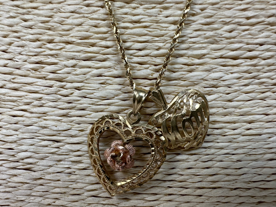 Pair Of 14K Gold Pendants With 14K Gold 22' Rope Chain Necklace 8g [Photo 5]