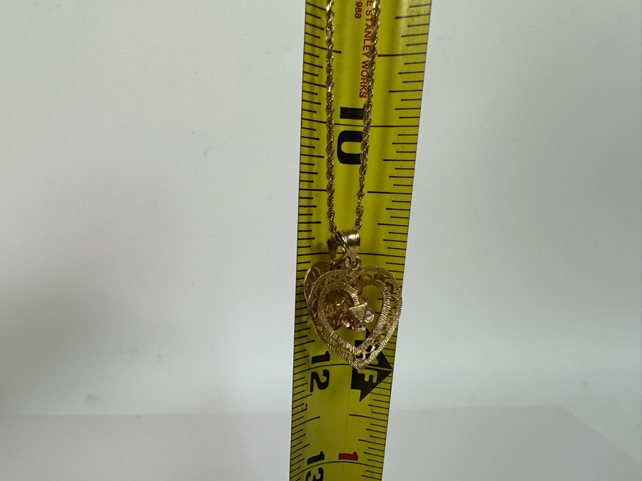 Pair Of 14K Gold Pendants With 14K Gold 22' Rope Chain Necklace 8g [Photo 14]