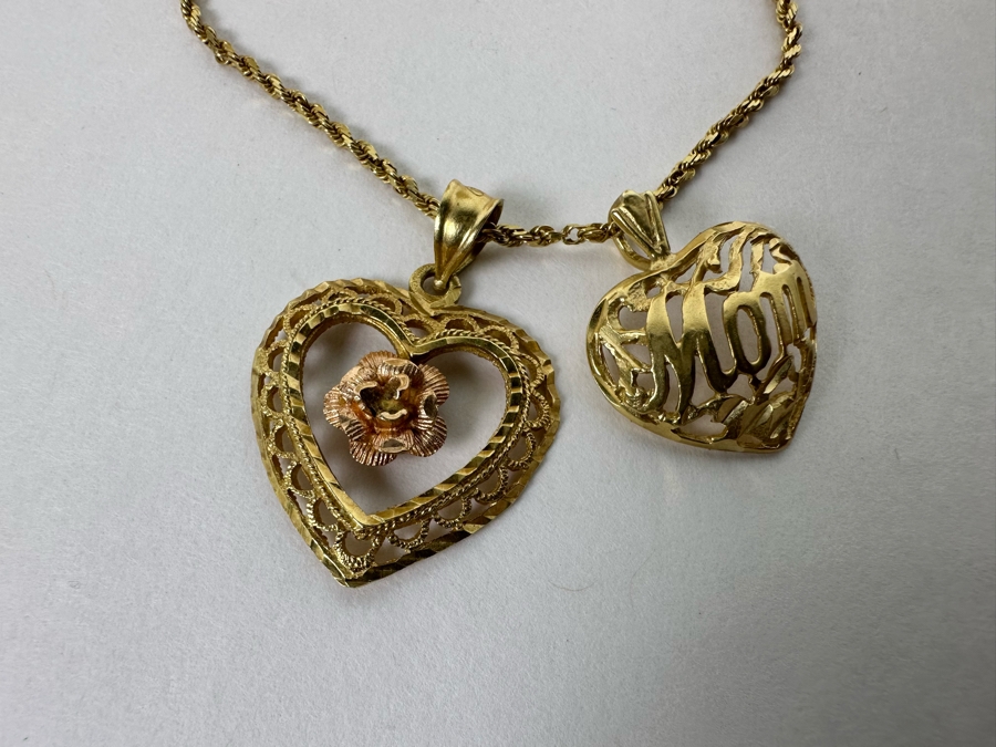 Pair Of 14K Gold Pendants With 14K Gold 22' Rope Chain Necklace 8g [Photo 9]