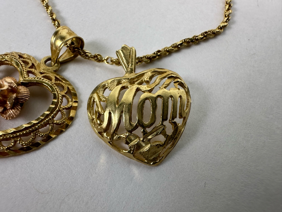 Pair Of 14K Gold Pendants With 14K Gold 22' Rope Chain Necklace 8g [Photo 11]