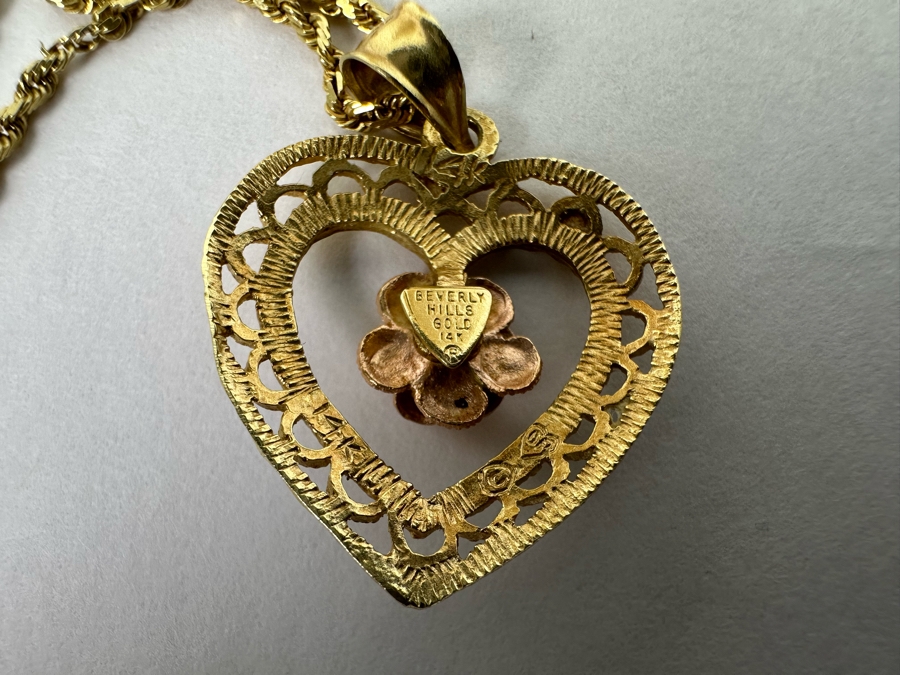 Pair Of 14K Gold Pendants With 14K Gold 22' Rope Chain Necklace 8g [Photo 12]