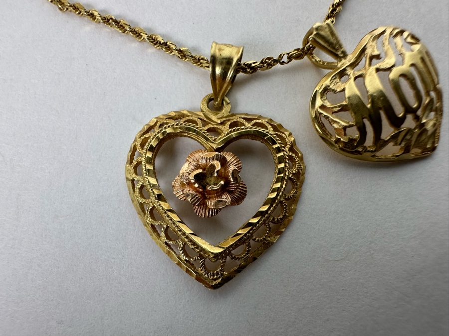 Pair Of 14K Gold Pendants With 14K Gold 22' Rope Chain Necklace 8g [Photo 10]