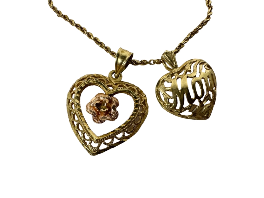 Pair Of 14K Gold Pendants With 14K Gold 22' Rope Chain Necklace 8g [Photo 2]