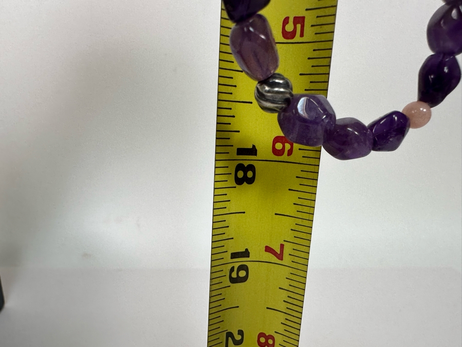 Multi-Stone Beaded 36' Necklace Predominantly Amethyst Stones With Sterling Silver Clasp [Photo 17]
