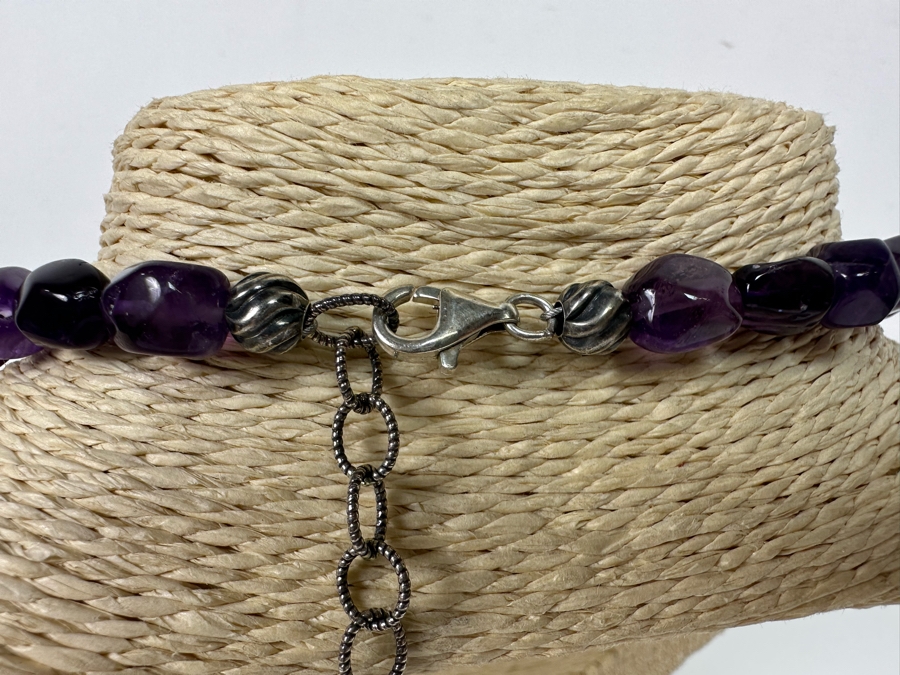 Multi-Stone Beaded 36' Necklace Predominantly Amethyst Stones With Sterling Silver Clasp [Photo 12]