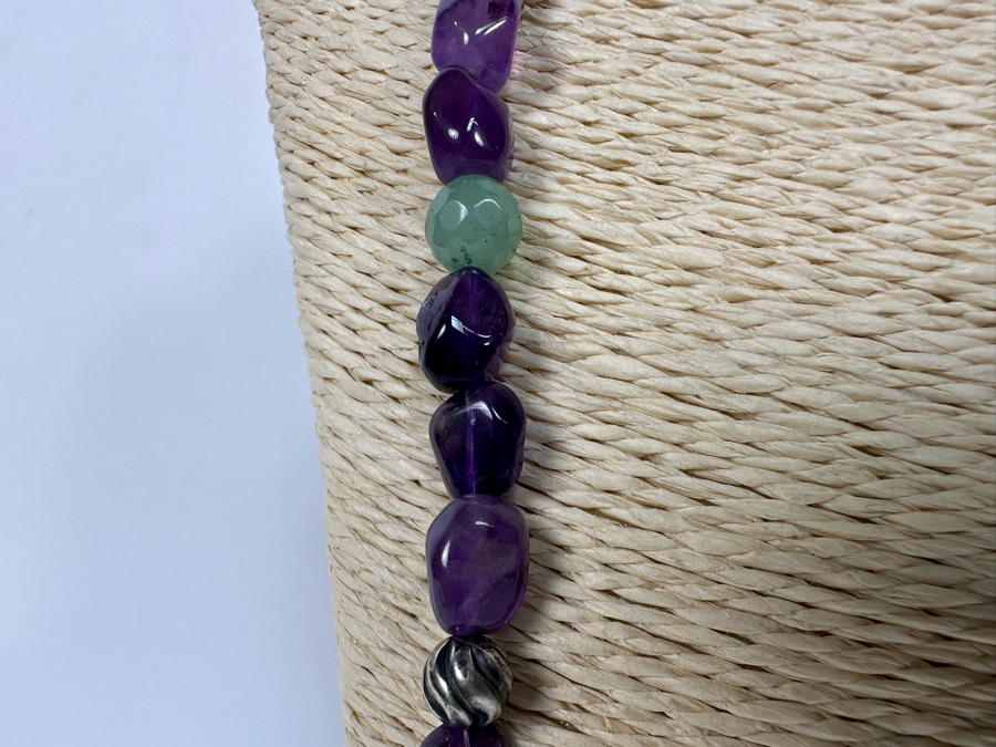 Multi-Stone Beaded 36' Necklace Predominantly Amethyst Stones With Sterling Silver Clasp [Photo 9]