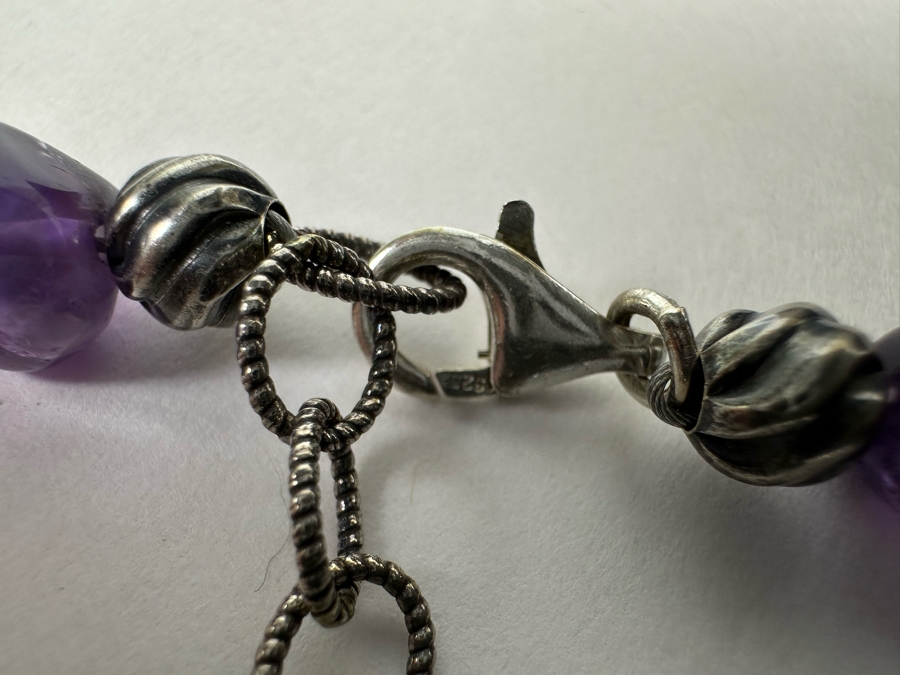 Multi-Stone Beaded 36' Necklace Predominantly Amethyst Stones With Sterling Silver Clasp [Photo 13]