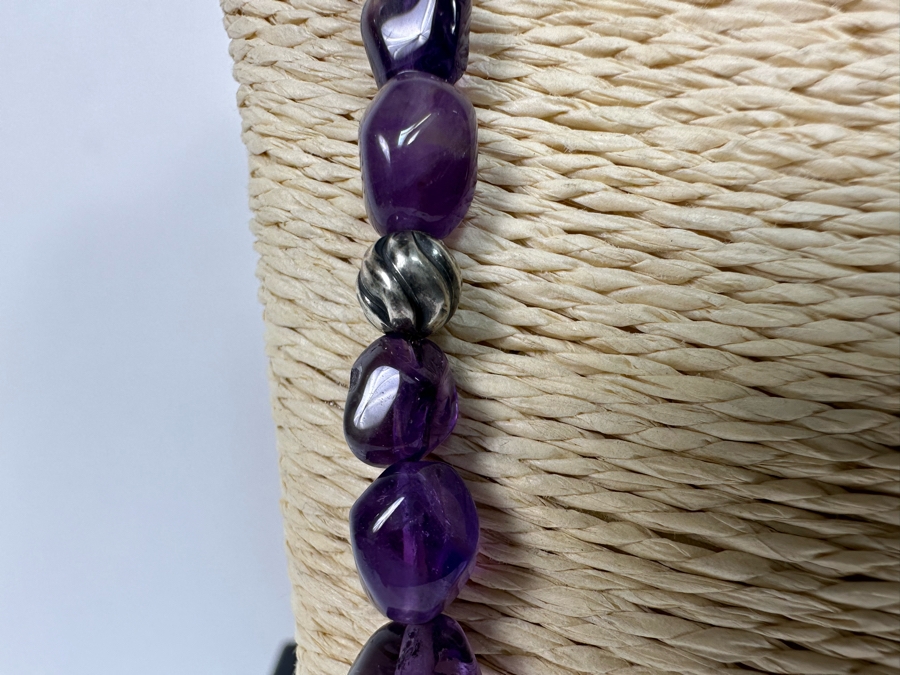 Multi-Stone Beaded 36' Necklace Predominantly Amethyst Stones With Sterling Silver Clasp [Photo 10]
