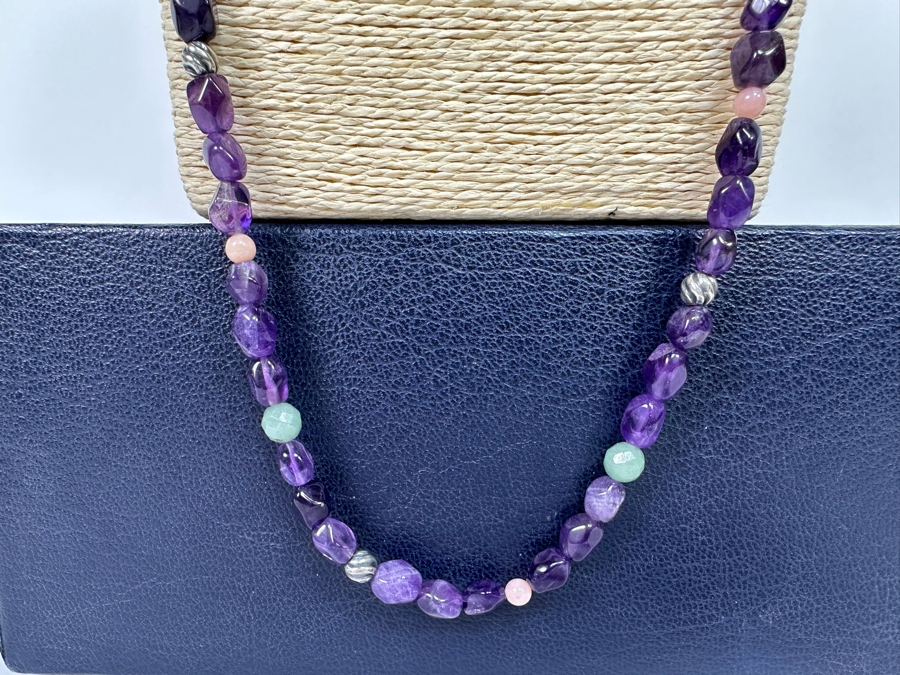 Multi-Stone Beaded 36' Necklace Predominantly Amethyst Stones With Sterling Silver Clasp [Photo 7]