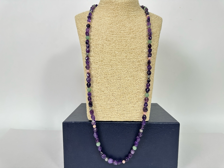 Multi-Stone Beaded 36' Necklace Predominantly Amethyst Stones With Sterling Silver Clasp [Photo 6]